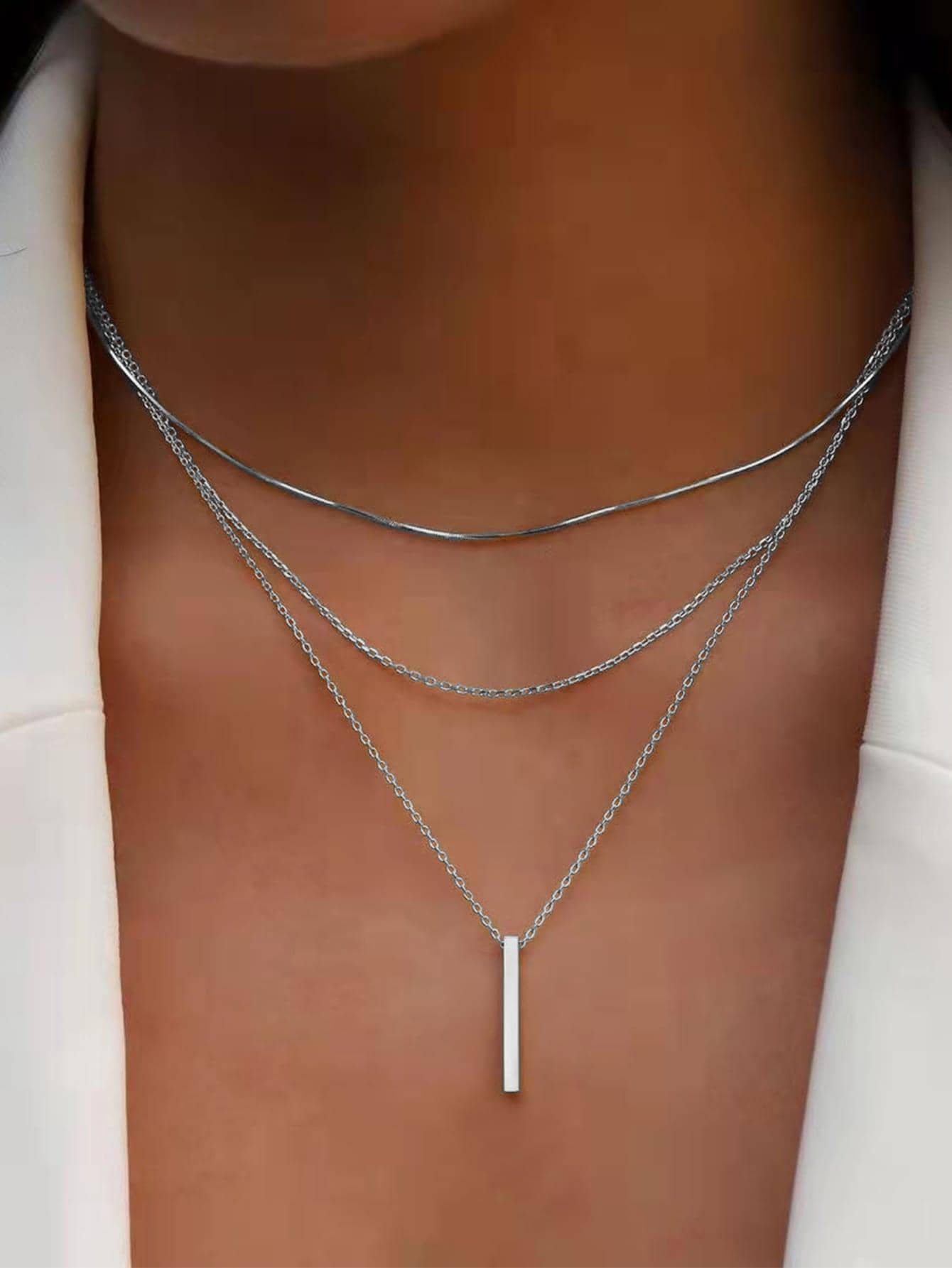 矩形吊墜多層次項鍊
