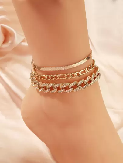 3pcs/set Rhinestone Decor Anklet