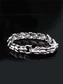男士中國龍設計手鍊銀色鋅合金時尚朋克打造時尚外觀 - 銀色 - 查看 1