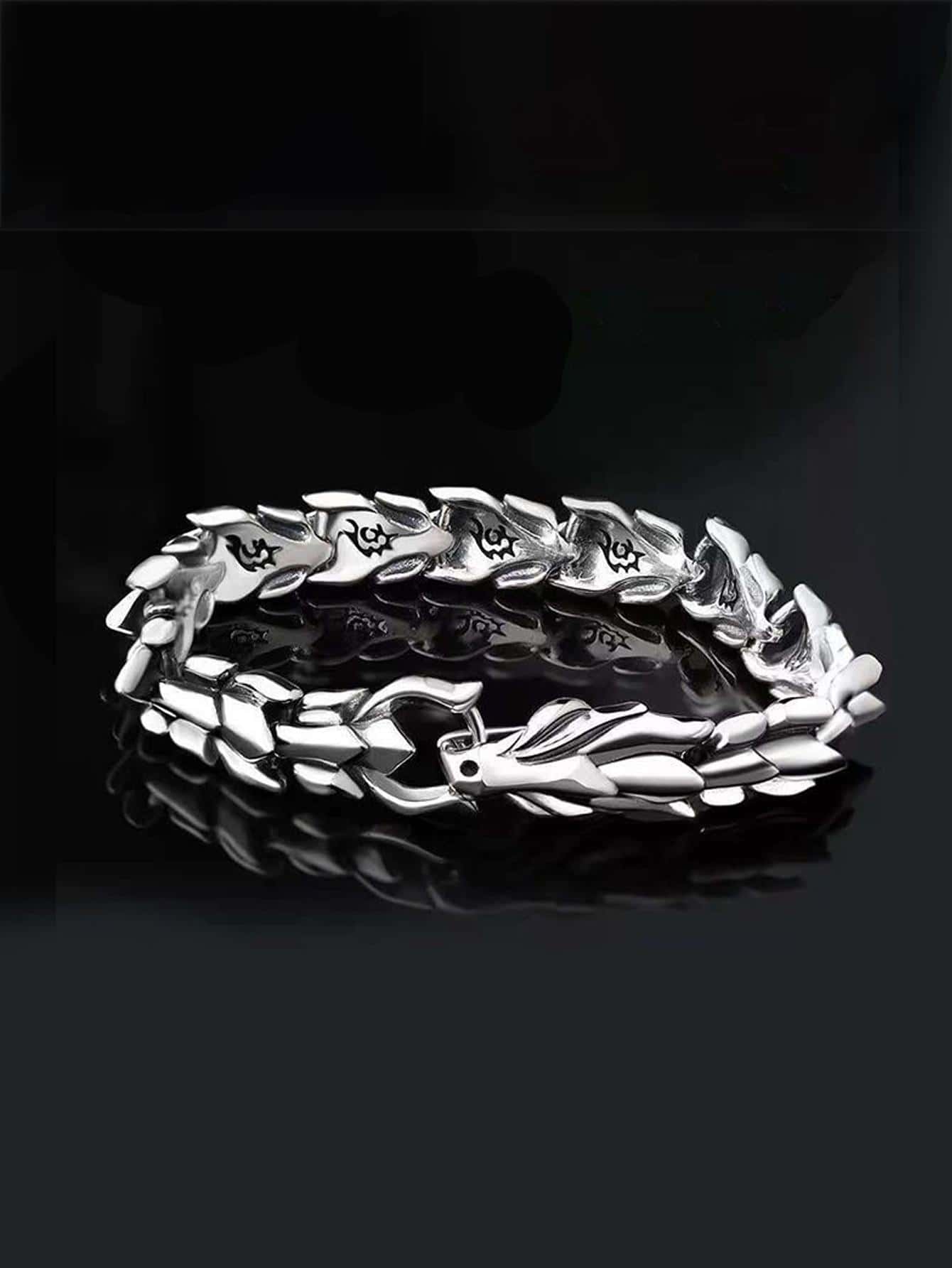 男士中國龍設計手鍊銀色鋅合金時尚朋克打造時尚外觀 - 銀色 - 查看 1