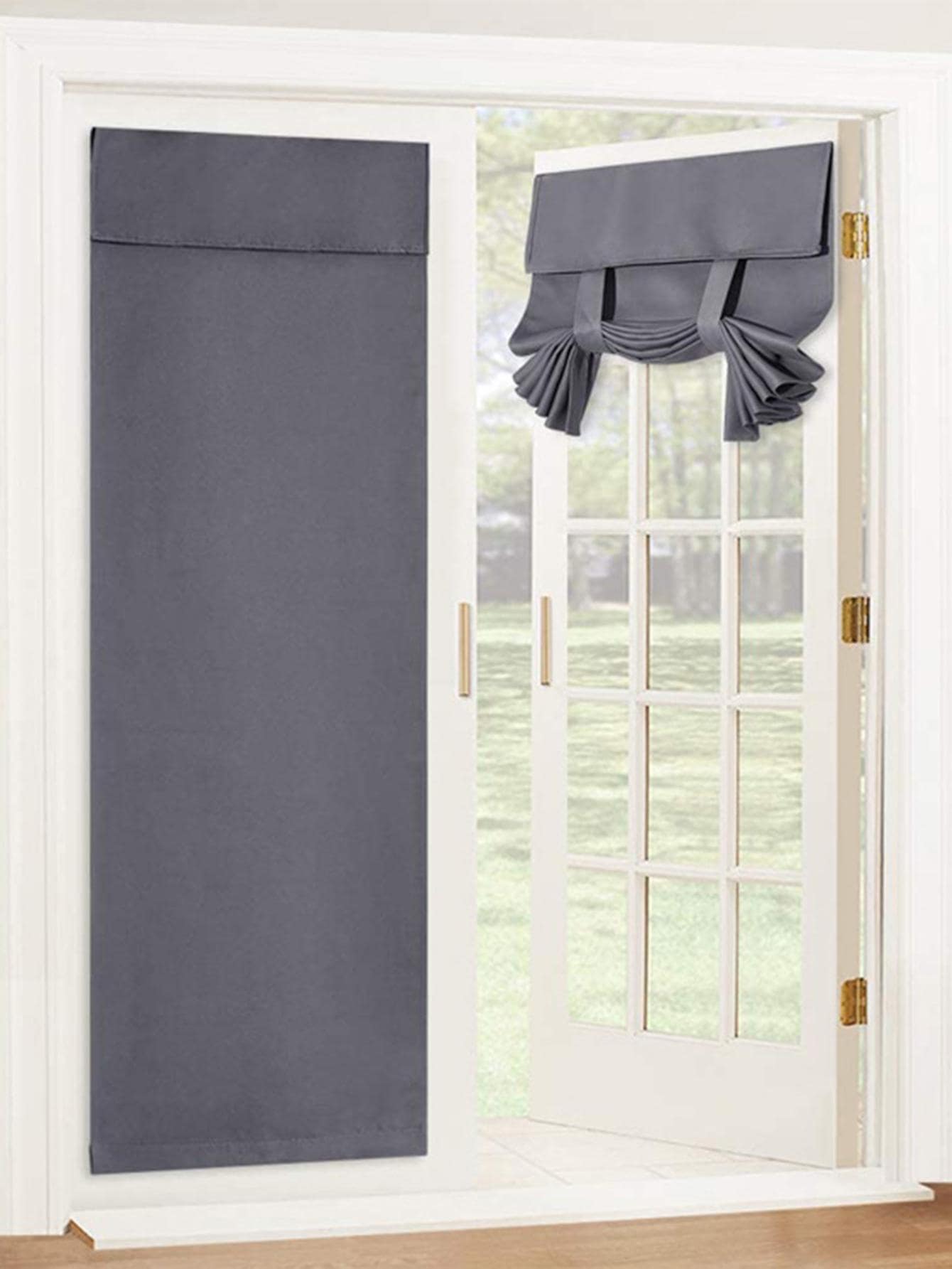 1pc Solid Color Door Curtain - Dark Grey - View 1
