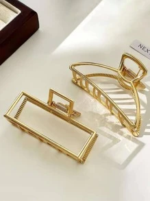 2pcs Minimalist Hair Claw Casual Claw Clips Hair Clips Hair Jaw Clip Hair Clamps Hair Clutch Hair Claw Clip, School Stuff, College Fall Winter Hair Accessories For Women For Vacation Outfits Woman - Gold - View 2
