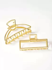 2pcs Minimalist Hair Claw Casual Claw Clips Hair Clips Hair Jaw Clip Hair Clamps Hair Clutch Hair Claw Clip, School Stuff, College Fall Winter Hair Accessories For Women For Vacation Outfits Woman - Gold - View 1