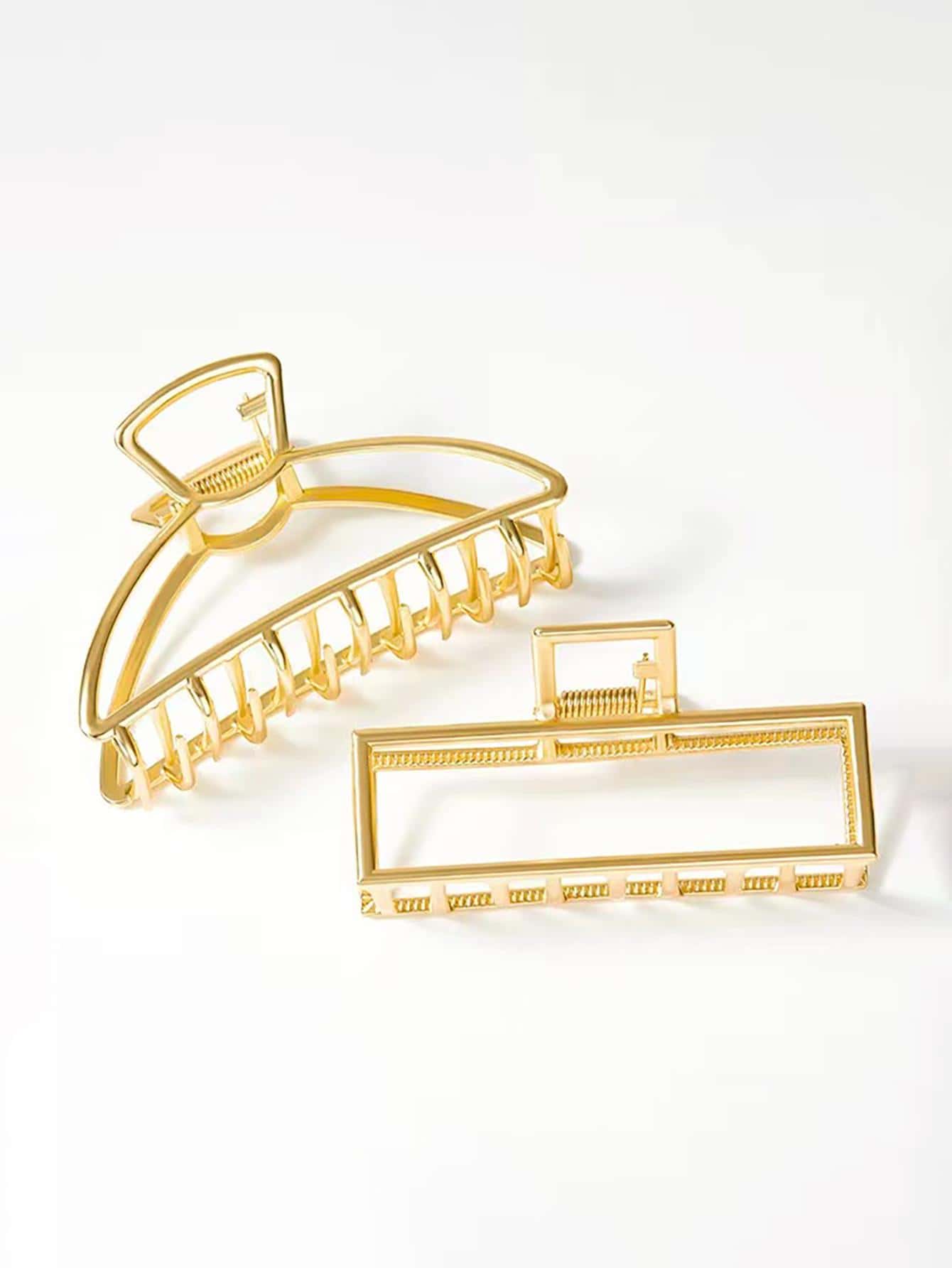 2pcs Minimalist Hair Claw Casual Claw Clips Hair Clips Hair Jaw Clip Hair Clamps Hair Clutch Hair Claw Clip, School Stuff, College Fall Winter Hair Accessories For Women For Vacation Outfits Woman - Gold - View 1