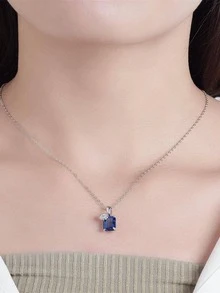 4入组/套方晶鋯石裝飾純銀首飾套裝 - 藍色 - 查看 3