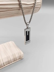 Geometric Pendant Necklace Stainless Steel Silver Color - Silver - View 2