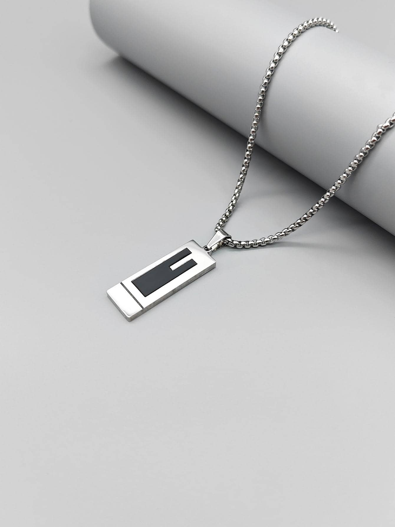 Geometric Pendant Necklace Stainless Steel Silver Color - Silver - View 1
