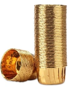 50 piezas Molde para pasteles papel magdalena minimalista unicolor para hornear en la cocina - Dorado - Ver 5