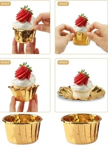 50 piezas Molde para pasteles papel magdalena minimalista unicolor para hornear en la cocina - Dorado - Ver 2