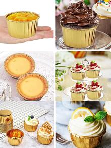 50 piezas Molde para pasteles papel magdalena minimalista unicolor para hornear en la cocina - Dorado - Ver 4