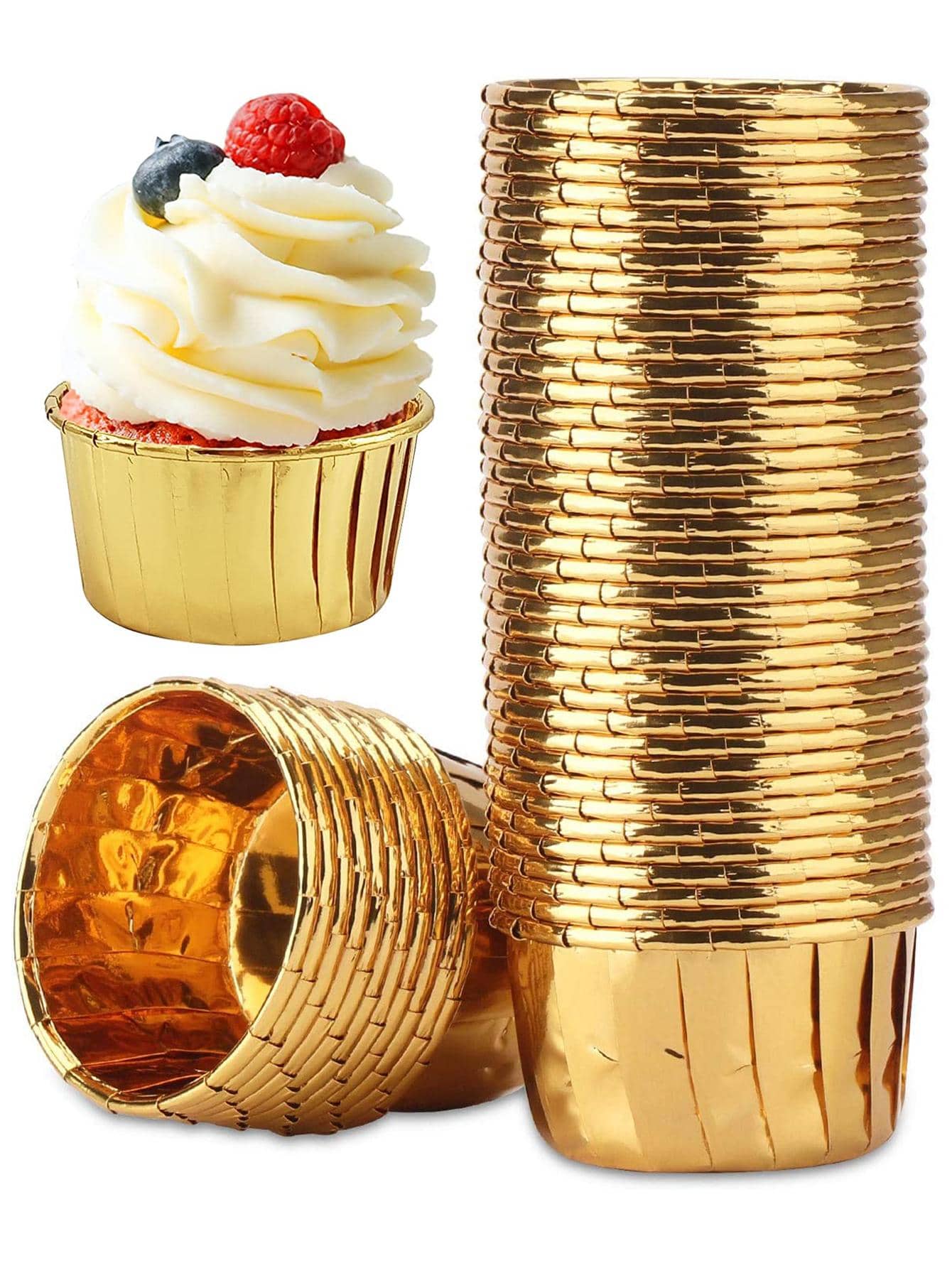 50 piezas Molde para pasteles papel magdalena minimalista unicolor para hornear en la cocina - Dorado - Ver 1