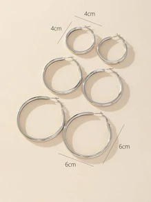 3pairs/set Minimalist Hoop Earrings - Silver - View 3