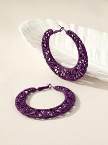 Hollow Out Hoop Earrings - Purple - View 5