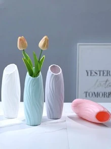 1入組素色塑膠花極簡風格紋理質感細節花瓶適用於家庭 - 白色 - 查看 4