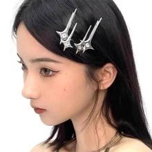 1/12pcs Silver Star Hair Clips, Casual Fashion Versatile Accessories, Hair Accessories - Silver - View 1