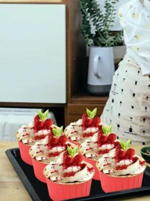 50入組紙紙杯蛋糕極簡風格素色蛋糕烤模適用於廚房烘焙 - 紅色 - 查看 5