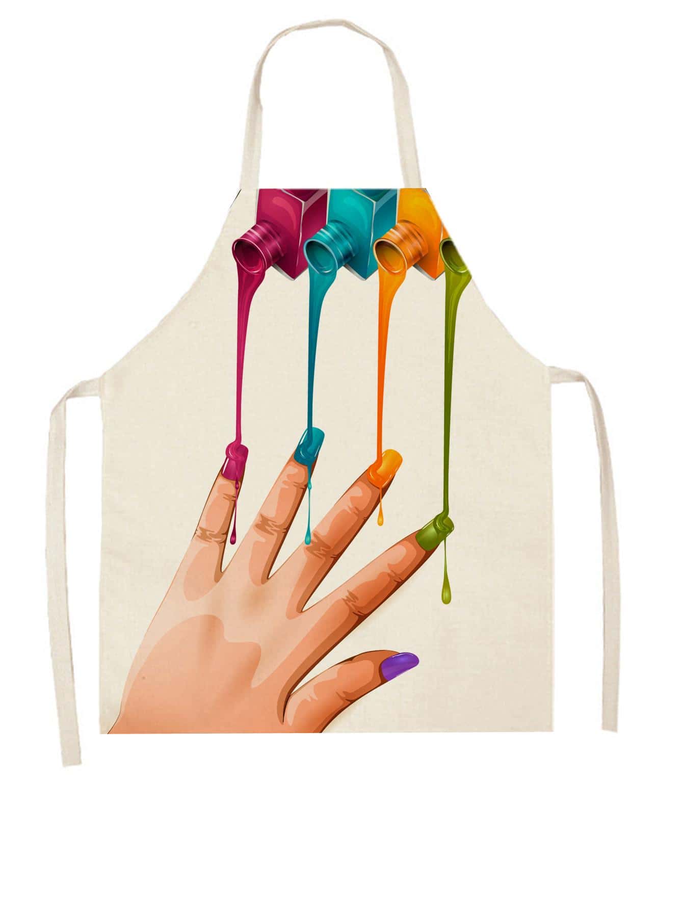 1入組指甲油圖案現代纖維圍裙適用於家庭 - 彩色 - 查看 1