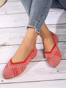 Giày bệt thời trang màu đỏ cho nữ, giày ba lê mũi vuông họa tiết hình học - Đỏ - Xem 5