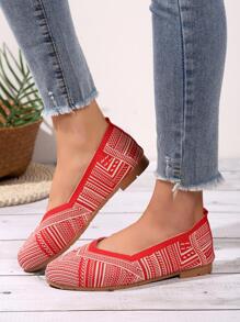 Giày bệt thời trang màu đỏ cho nữ, giày ba lê mũi vuông họa tiết hình học - Đỏ - Xem 1