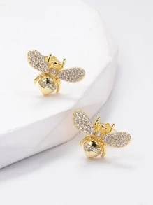 Pendientes de tachuela zirconia cúbica con diseño de abeja