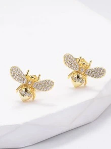 Pendientes de tachuela zirconia cúbica con diseño de abeja