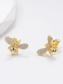 Pendientes de tachuela zirconia cúbica con diseño de abeja