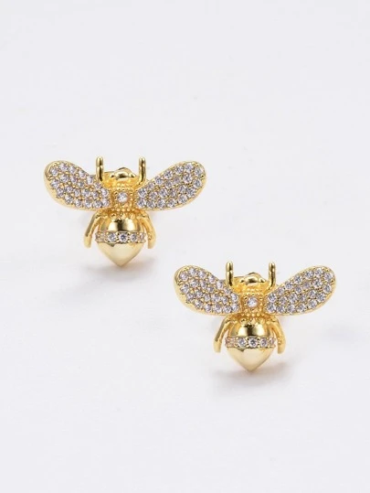 方晶鋯石蜜蜂裝飾耳釘