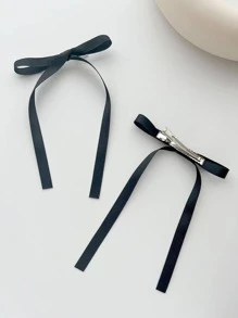 2pcs Bow Decor Hair Clip For Back To School Casual - Black - View 4