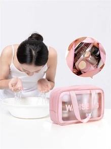 1pc Letter Graphic Portable Toiletry Travel Bag - Pink - View 7