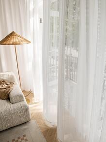 1 pieza de cortina transparente con patrón de panal blanco, estilo japonés con diseño de punto hueco en forma de diamante, hecho de poliéster, perfecto para la decoración de la sala de estar o el dormitorio.