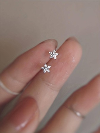 CHOSHILAR Rhinestone Flower Stud Earrings