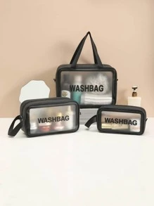 1入組字母圖案化妝收納袋 - 黑色 - 查看 2