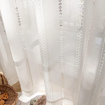 1 pieza de cortina transparente con patrón de panal blanco, estilo japonés con diseño de punto hueco en forma de diamante, hecho de poliéster, perfecto para la decoración de la sala de estar o el dormitorio.
