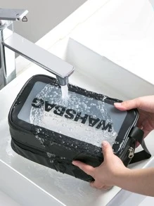 1入組字母圖案化妝收納袋 - 黑色 - 查看 5