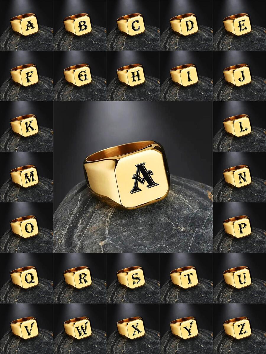 1 Miếng Nam Trang trí chữ cái Nhẫn , Đối với Đồ trang sức Qủa tặng Và Buổi tiệc - Vàng - Xem 1