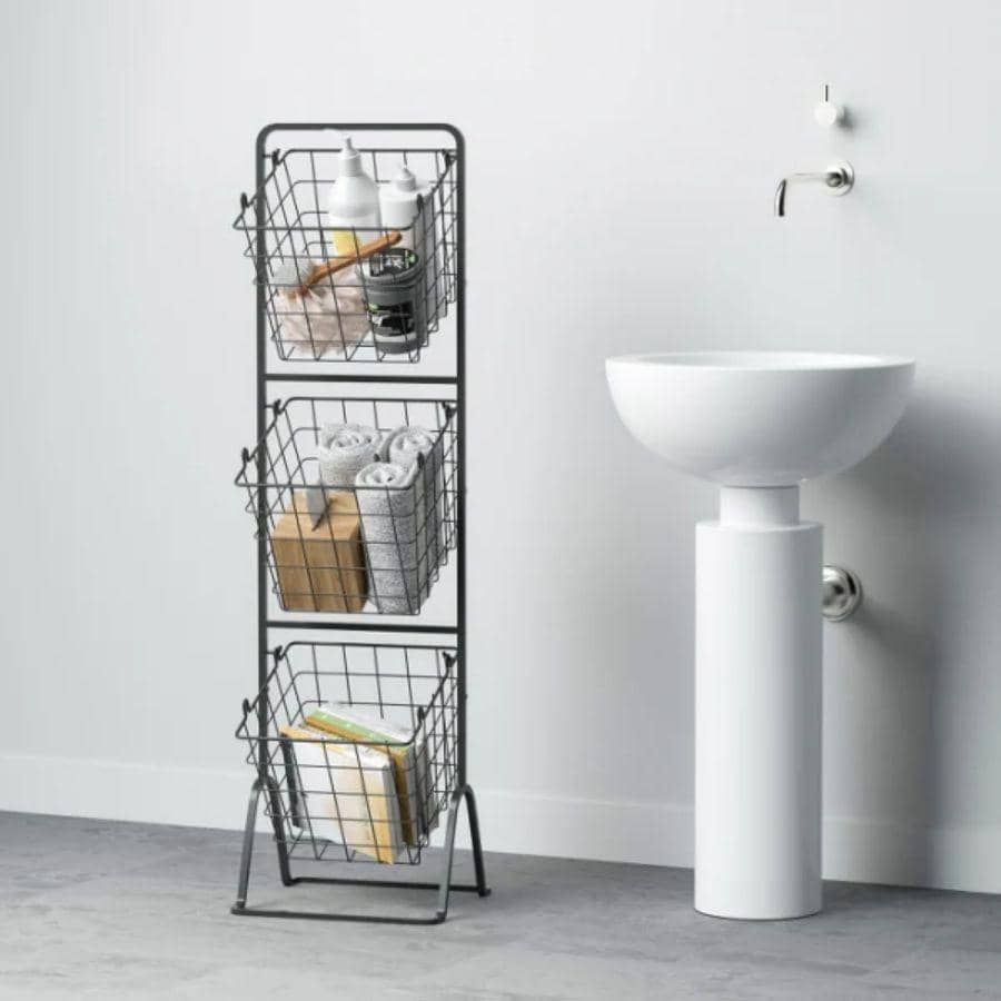 3-Tier Metal Wire Storage Basket Stand with Removable Baskets – Black - Black - View 1