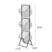 3-Tier Metal Wire Storage Basket Stand with Removable Baskets – Black - Black - View 5