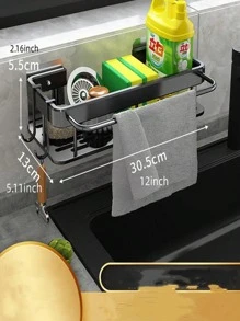 1pc Wall Mounted Sink Drain Rack No-Drill - Black - View 3