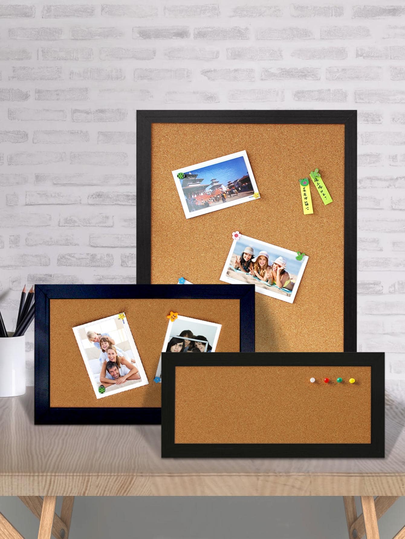 1入組雙色木頭繪畫現代創意多用途留言板裝飾板適用於教室 - 棕色 - 查看 1