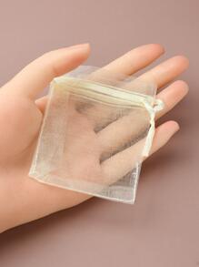 20pcs Sheer Organza Bag Drawstring Transparent Jewelry Pouches Lipstick Baby Shower Party - Beige - View 5