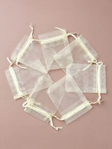 20pcs Sheer Organza Bag Drawstring Transparent Jewelry Pouches Lipstick Baby Shower Party - Beige - View 2