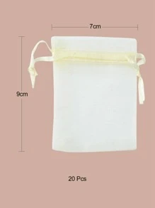 20pcs Sheer Organza Bag Drawstring Transparent Jewelry Pouches Lipstick Baby Shower Party - Beige - View 6