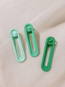 3入組女性幾何設計時尚鴨嘴夾適用於頭髮裝飾用品 - 綠色 - 查看 3