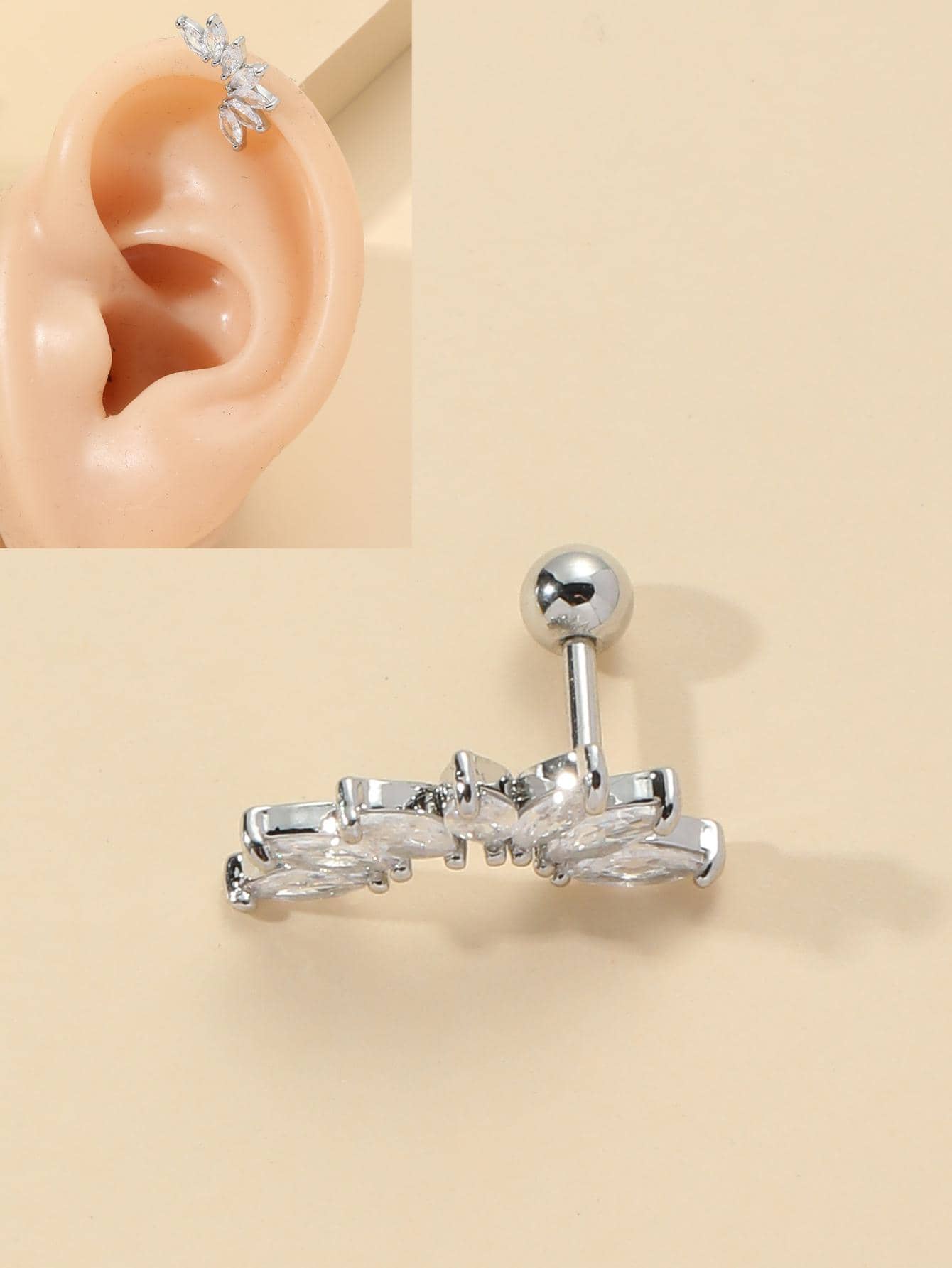 1入組水鑽裝飾耳環 - 銀色 - 查看 1