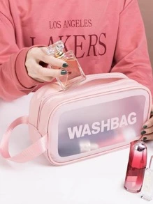 1pc Letter Graphic Portable Toiletry Travel Bag - Pink - View 2