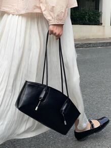 極簡單肩托特包結飾黑色 - 黑色 - 查看 5