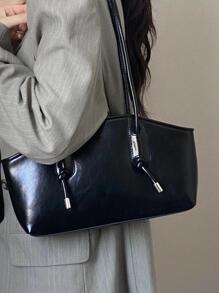 極簡單肩托特包結飾黑色 - 黑色 - 查看 2