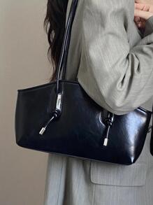 極簡單肩托特包結飾黑色 - 黑色 - 查看 1