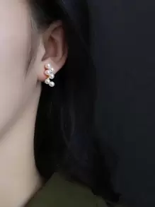 1對女士時尚鋅合金假珍珠耳釘,用於日常裝飾 - 彩色 - 查看 2