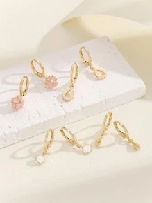 Hihho 8 件/套水滴空心锆石吊坠耳环，女士简约珠宝套装，礼物